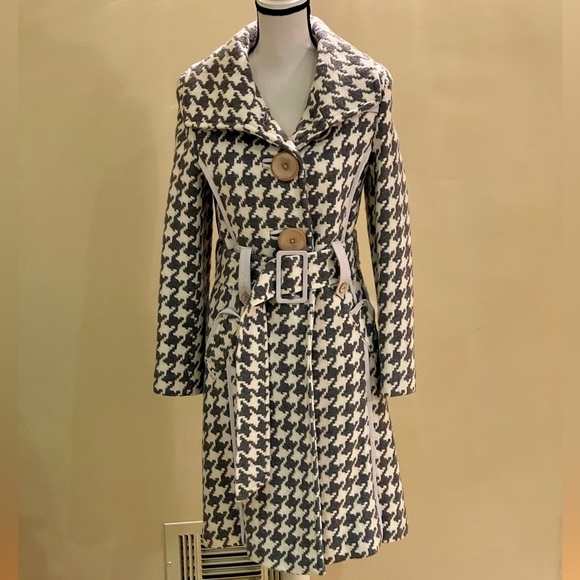 Women's blended wool/leather belted coat - Picture 4 of 15